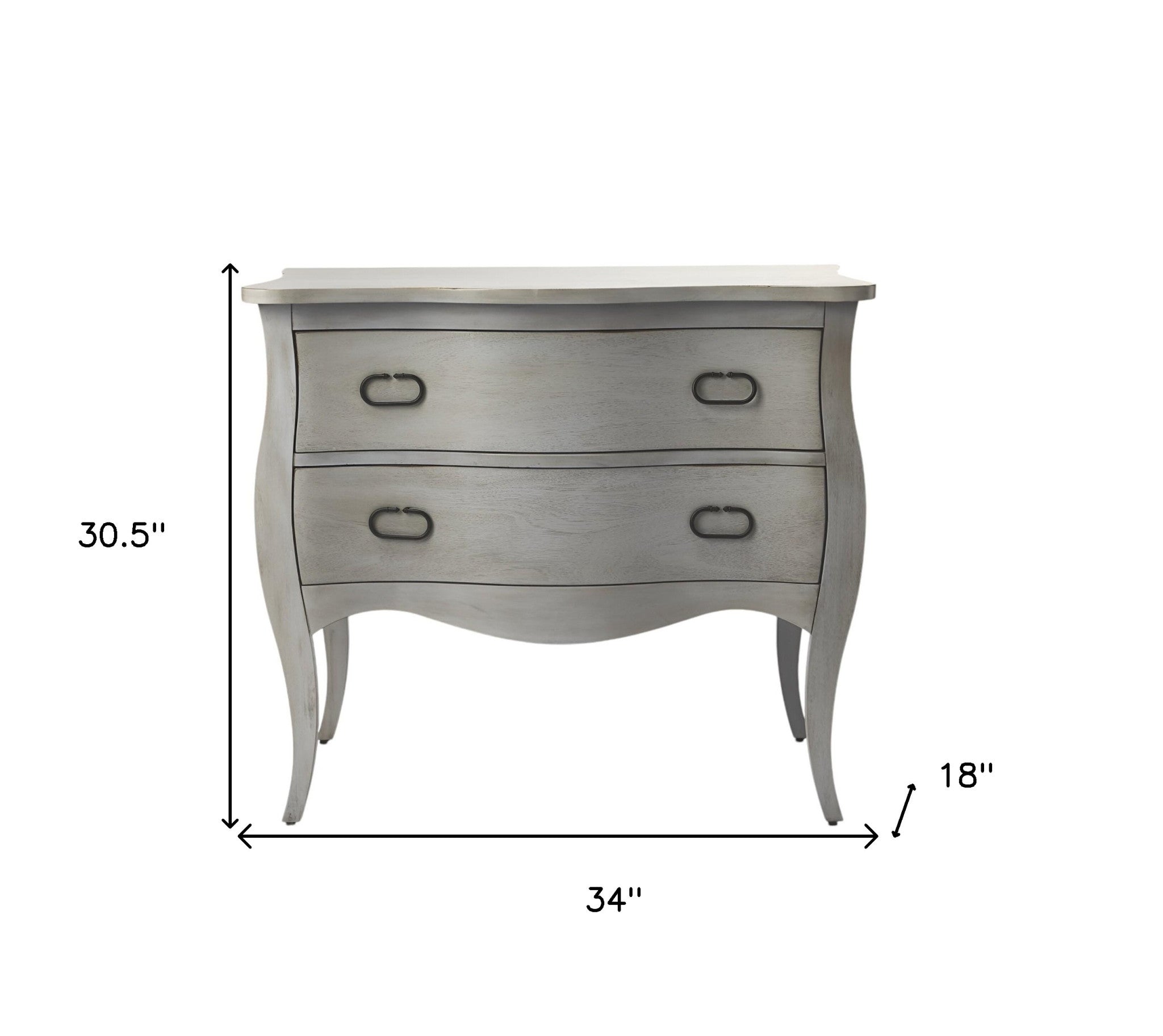 34" Gray Solid Wood Two Drawer Chest