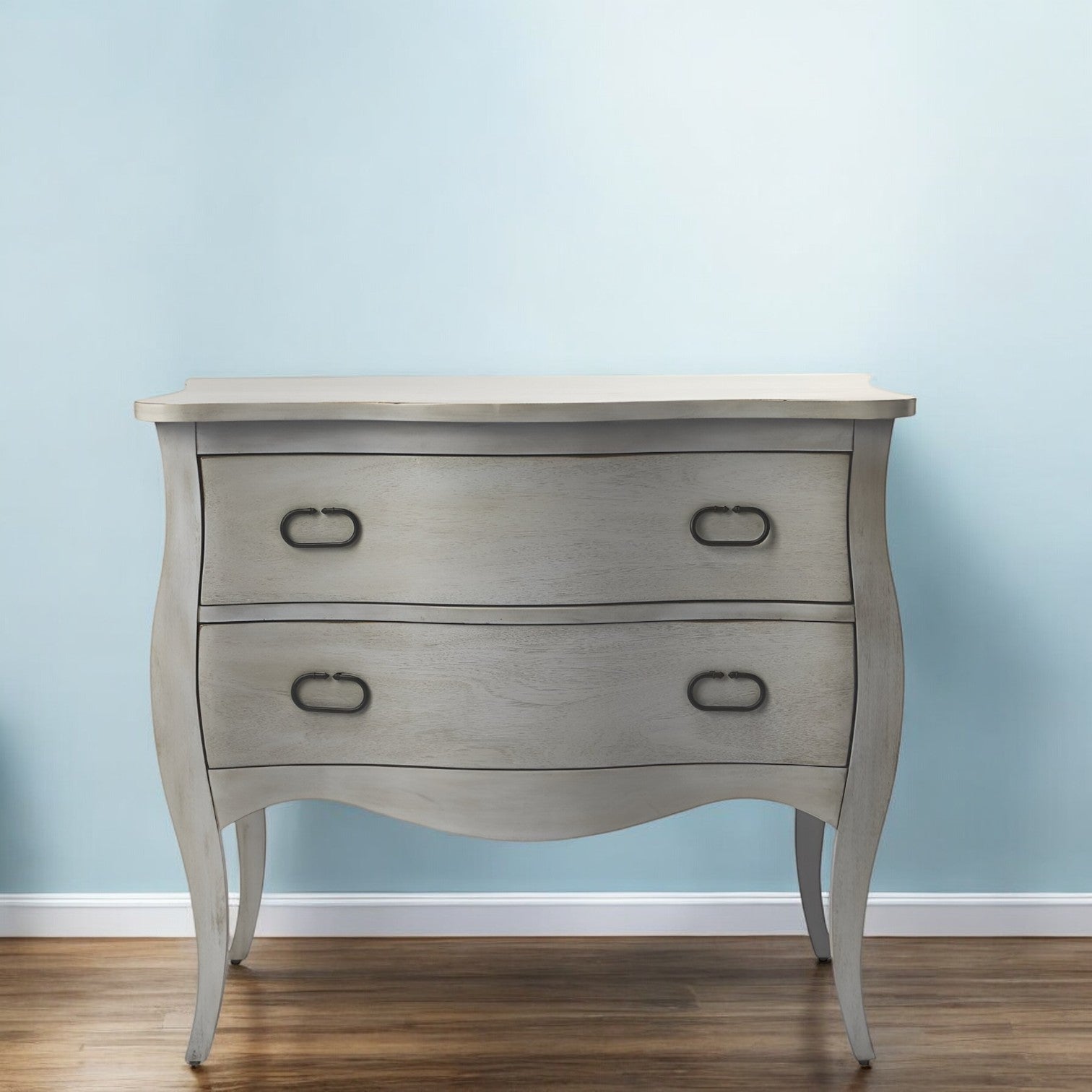 34" Gray Solid Wood Two Drawer Chest