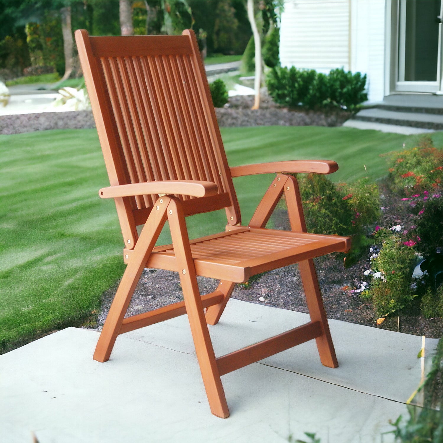 26" Mahogany Brown Solid Wood Indoor Outdoor Reclining Arm Chair