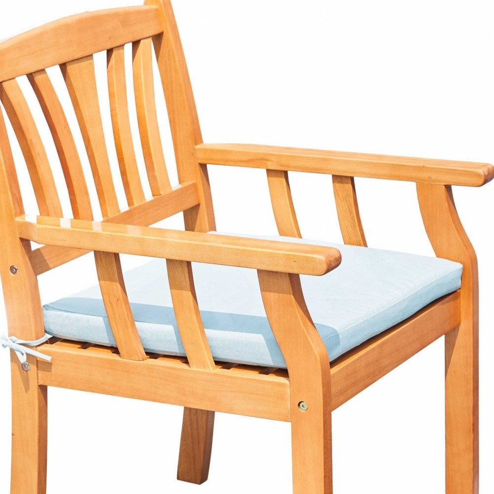 35" Natural Eucalyptus Slat Wood Outdoor Accent Chair with Aqua Cushion