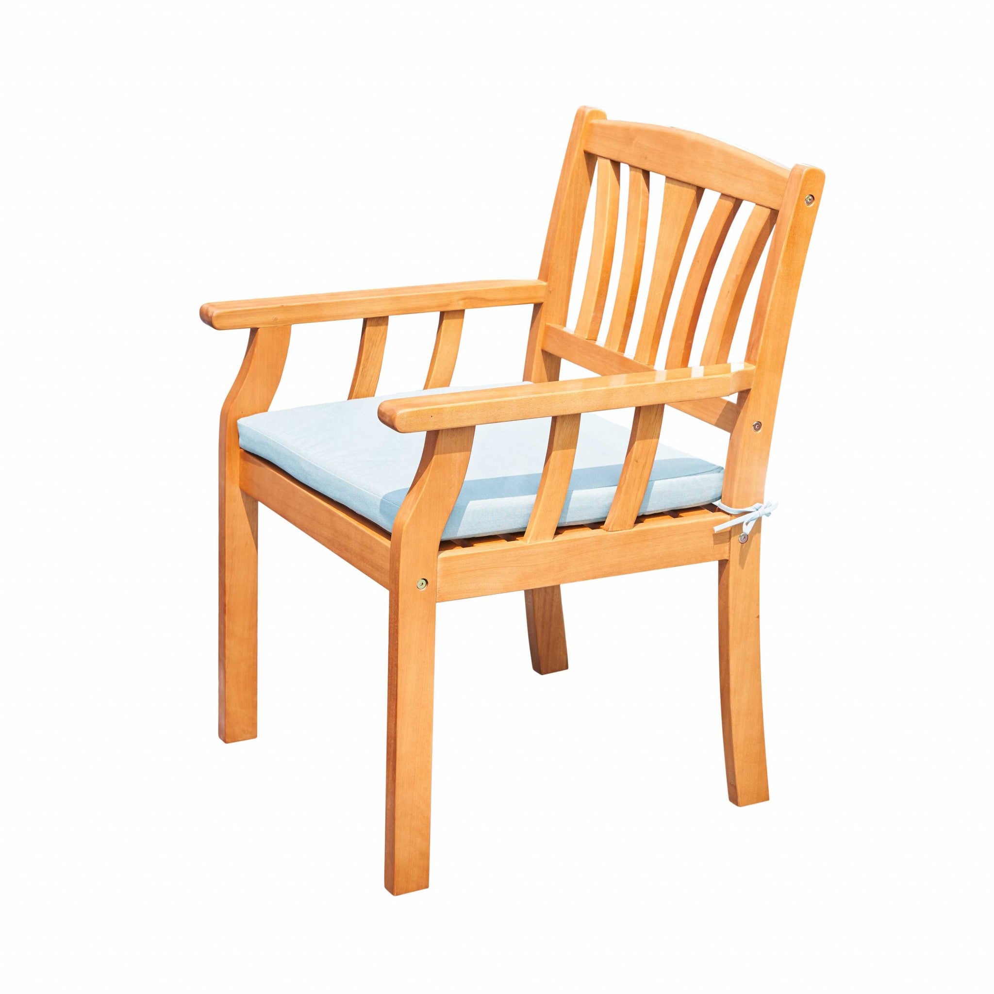 35" Natural Eucalyptus Slat Wood Outdoor Accent Chair with Aqua Cushion