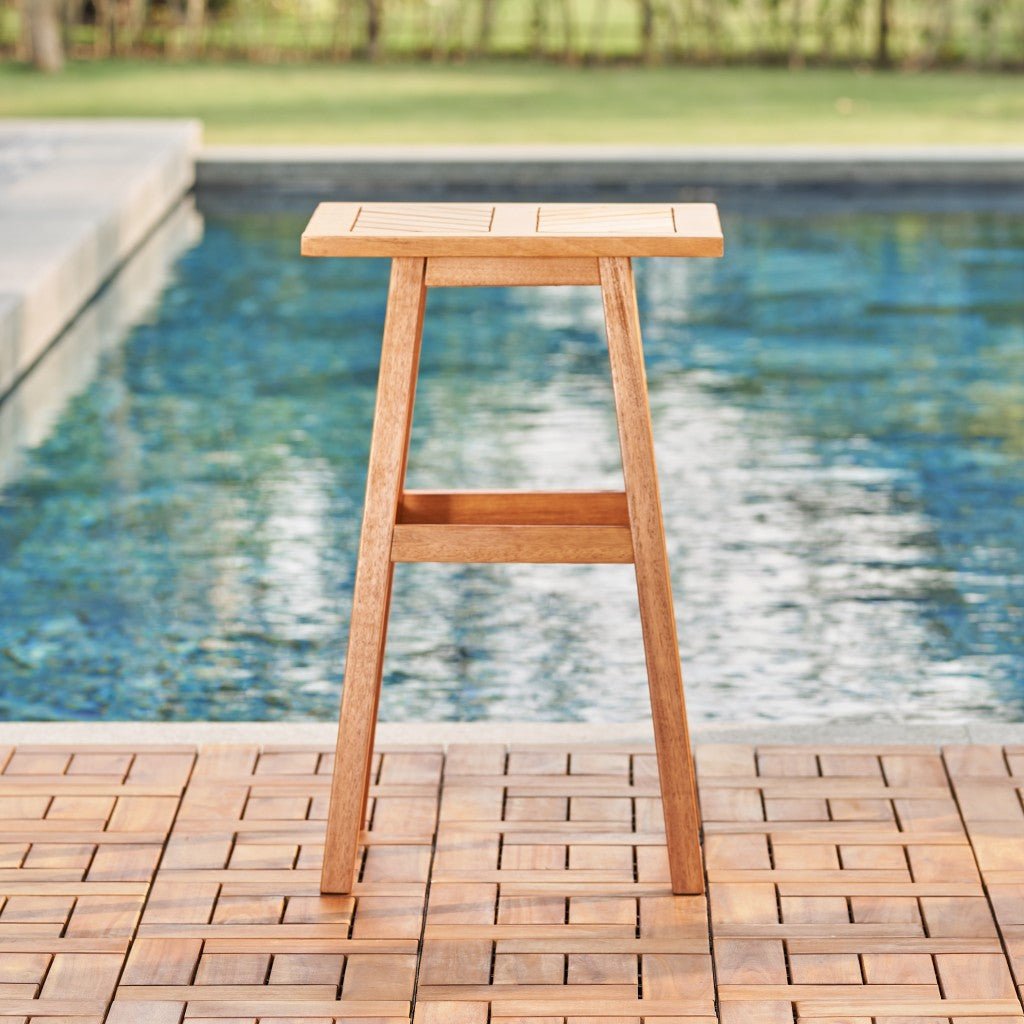 18" Natural Square Solid Wood Outdoor Side Table