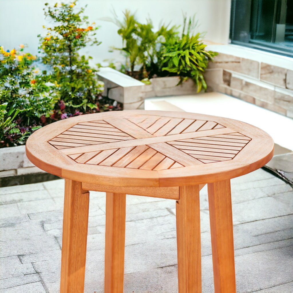 24" Natural Rounded Solid Wood Outdoor Bar Table