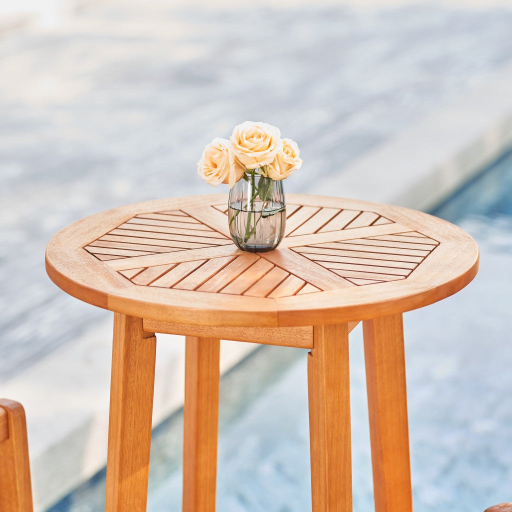 24" Natural Rounded Solid Wood Outdoor Bar Table