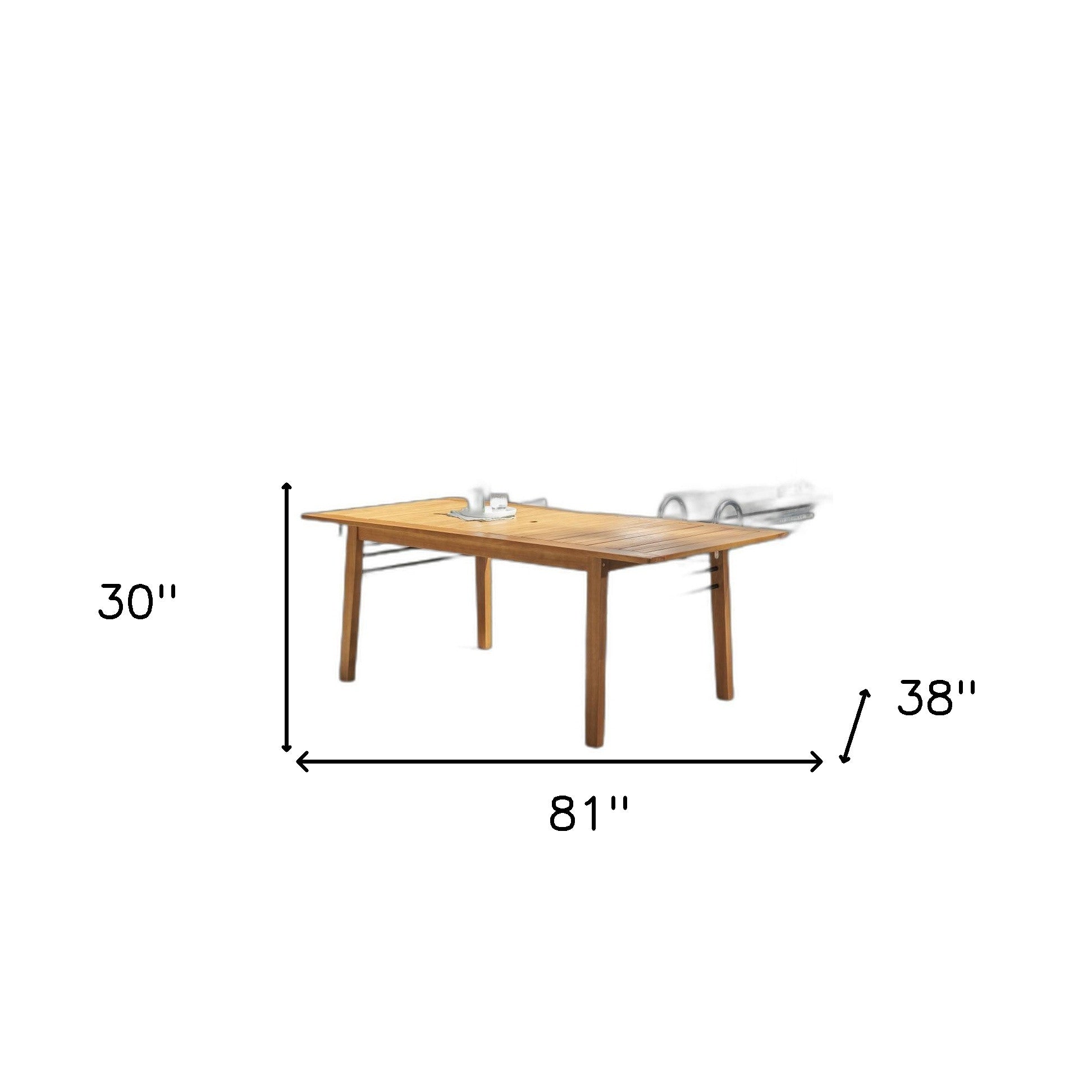 81" Brown Solid Wood Outdoor Dining Table with Umbrella Hole