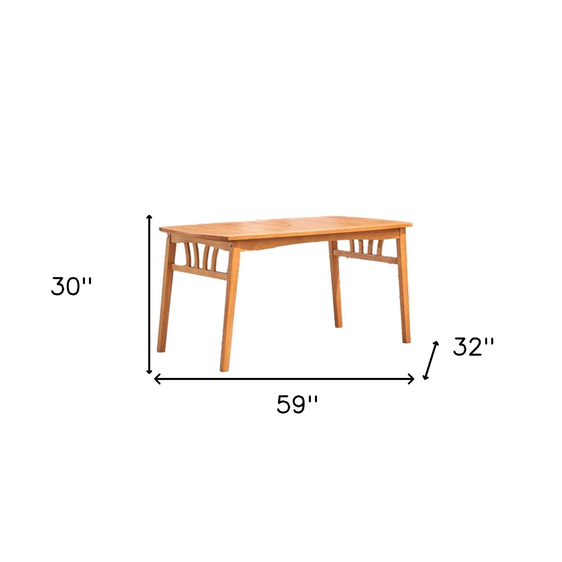 59" Natural Solid Wood Outdoor Dining Table with Umbrella Hole