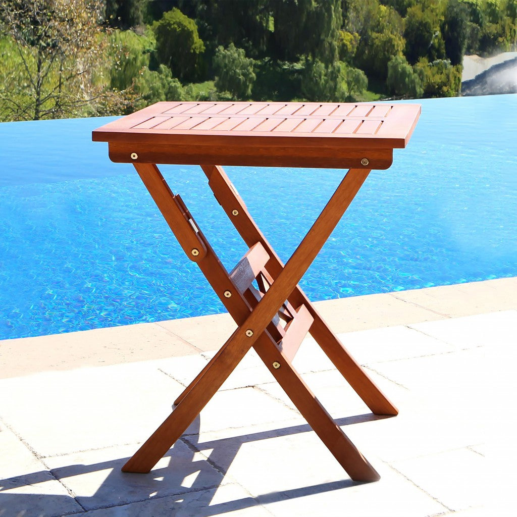 24" Brown Square Solid Wood Folding Outdoor Side Table