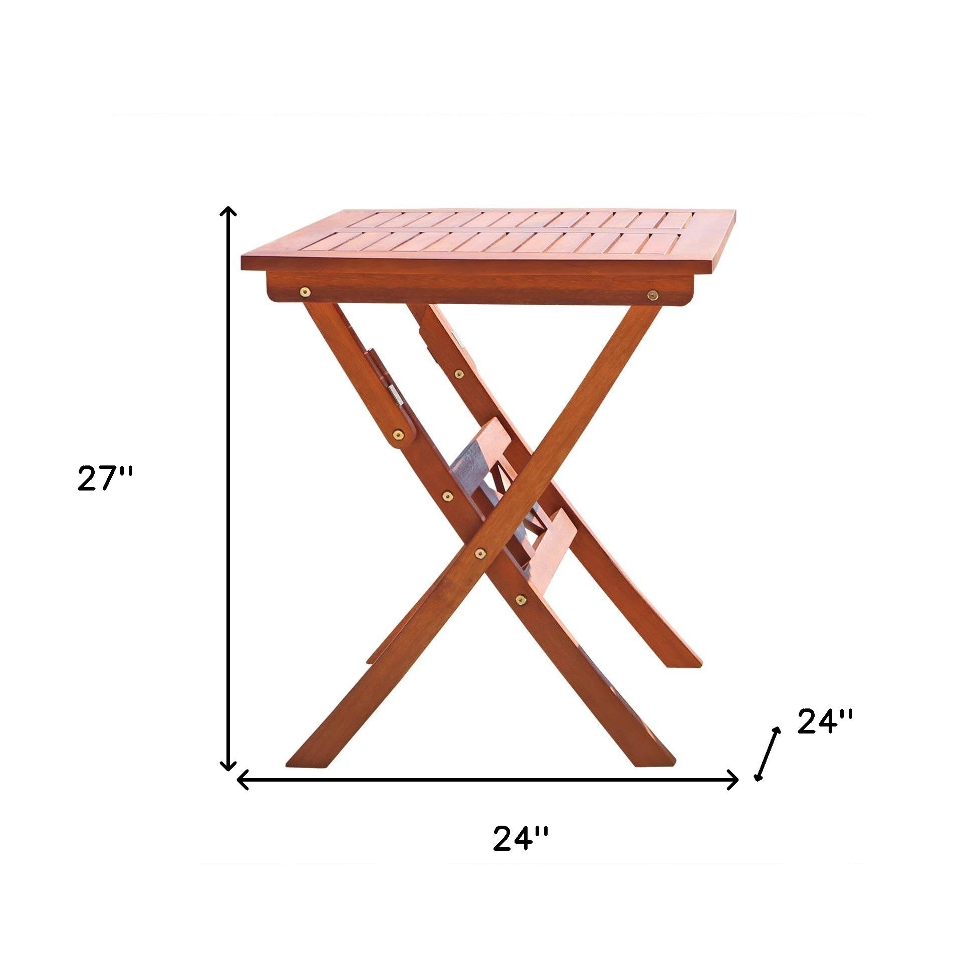 24" Brown Square Solid Wood Folding Outdoor Side Table