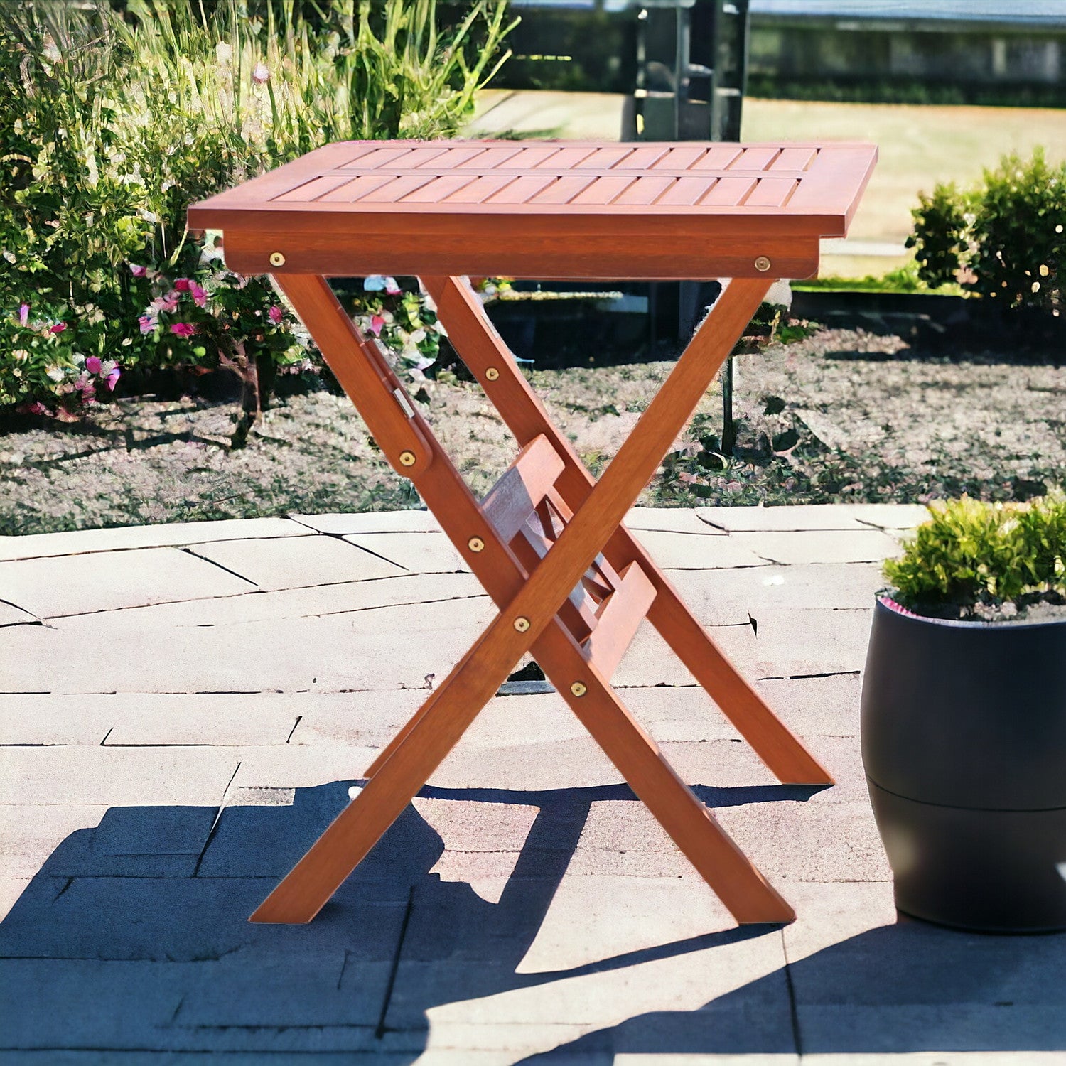 24" Brown Square Solid Wood Folding Outdoor Side Table