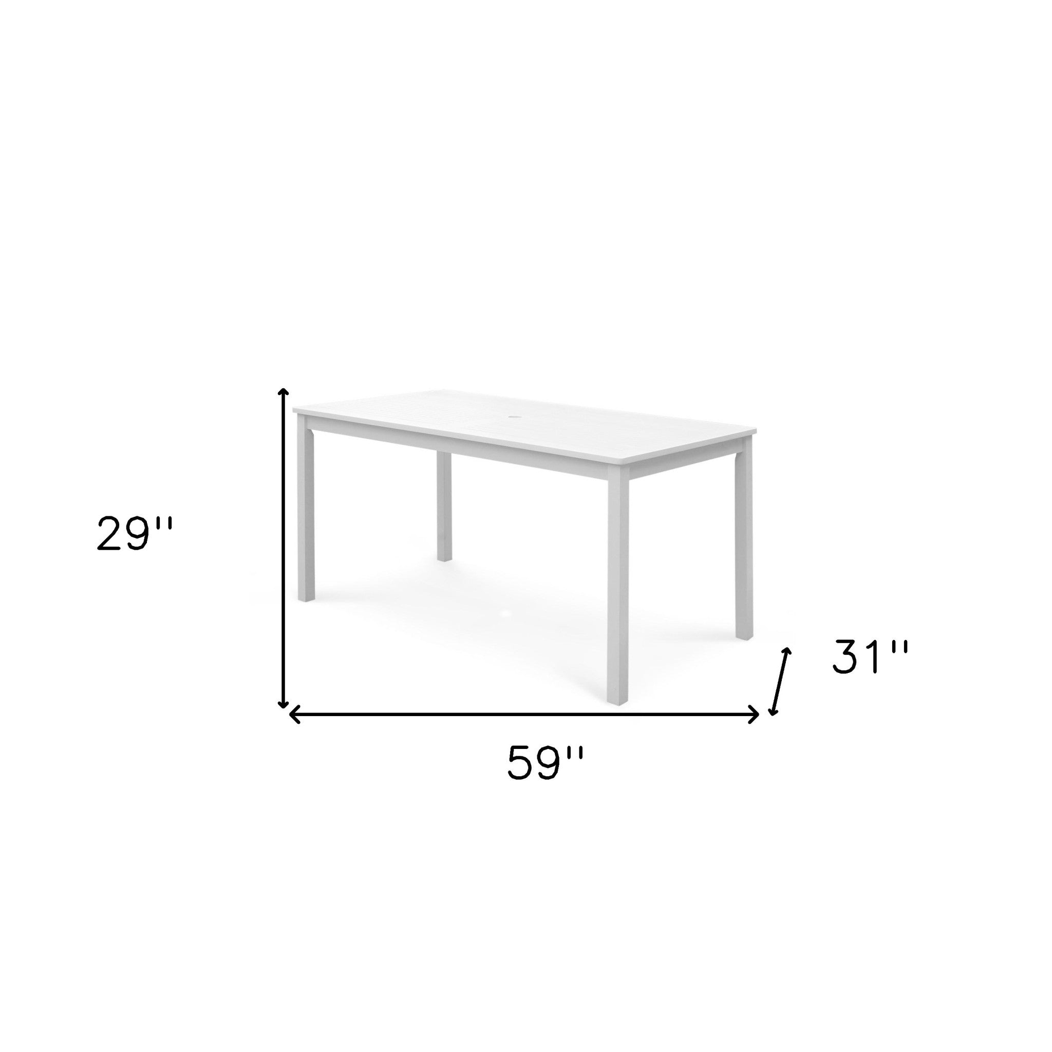 59" White Solid Wood Outdoor Dining Table with Umbrella Hole