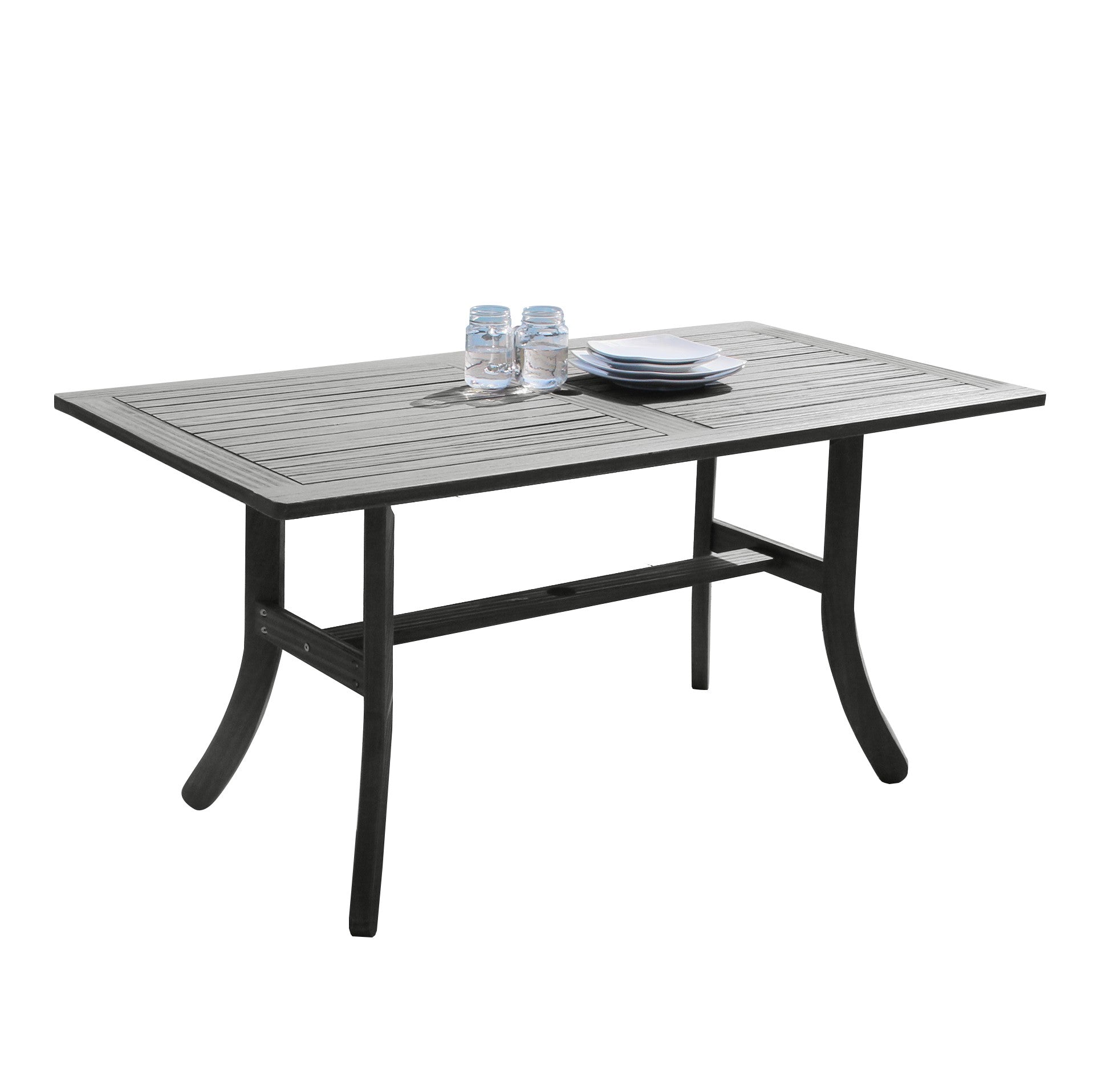 59" Dark Gray Solid Wood Outdoor Dining Table with Umbrella Hole