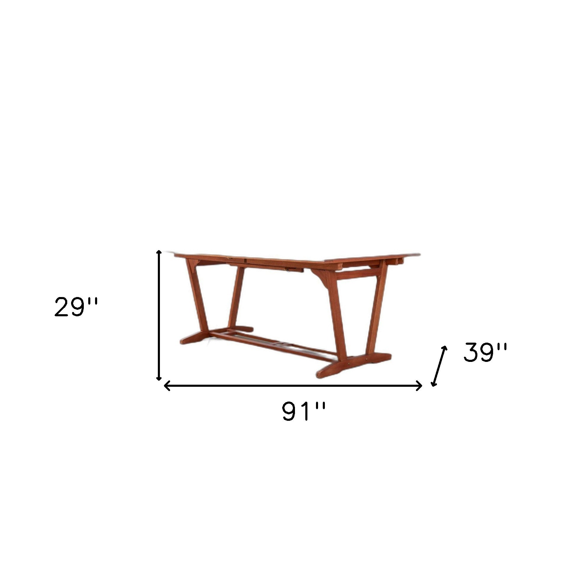 91" Brown Solid Wood Extendable Outdoor Dining Table with Umbrella Hole