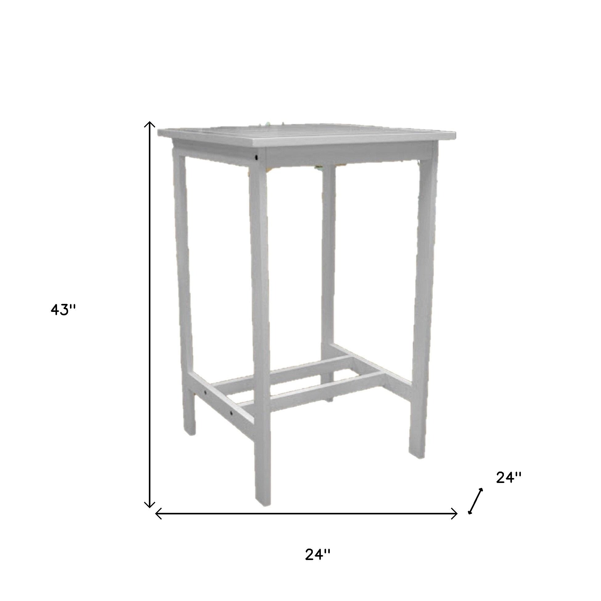 24" White Square Solid Wood Outdoor Bar Table