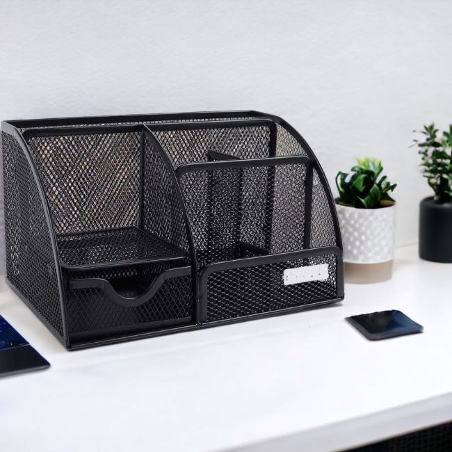 Sleek Matte Black 6 Compartment Desk Organizer