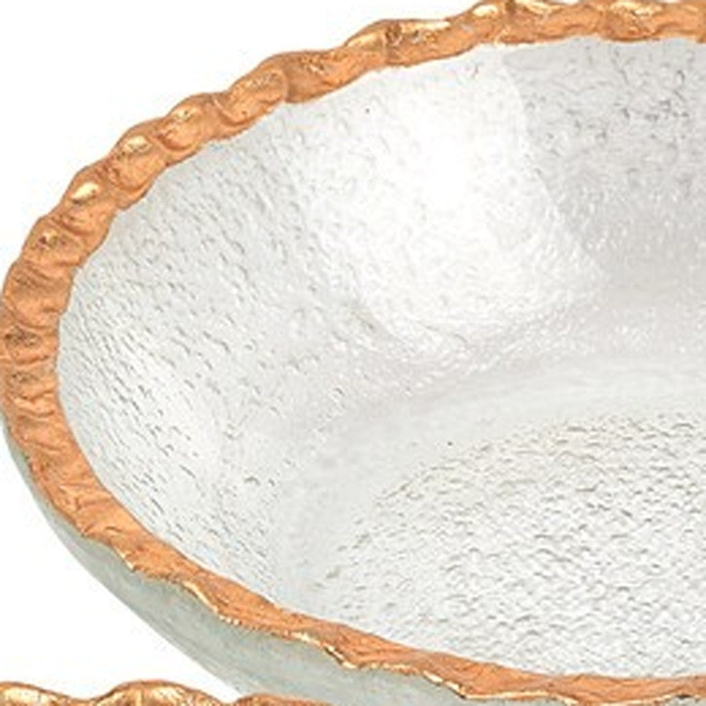 Set Of Two 6 Bubble Glass Bowls With Scalloped Gold Rims