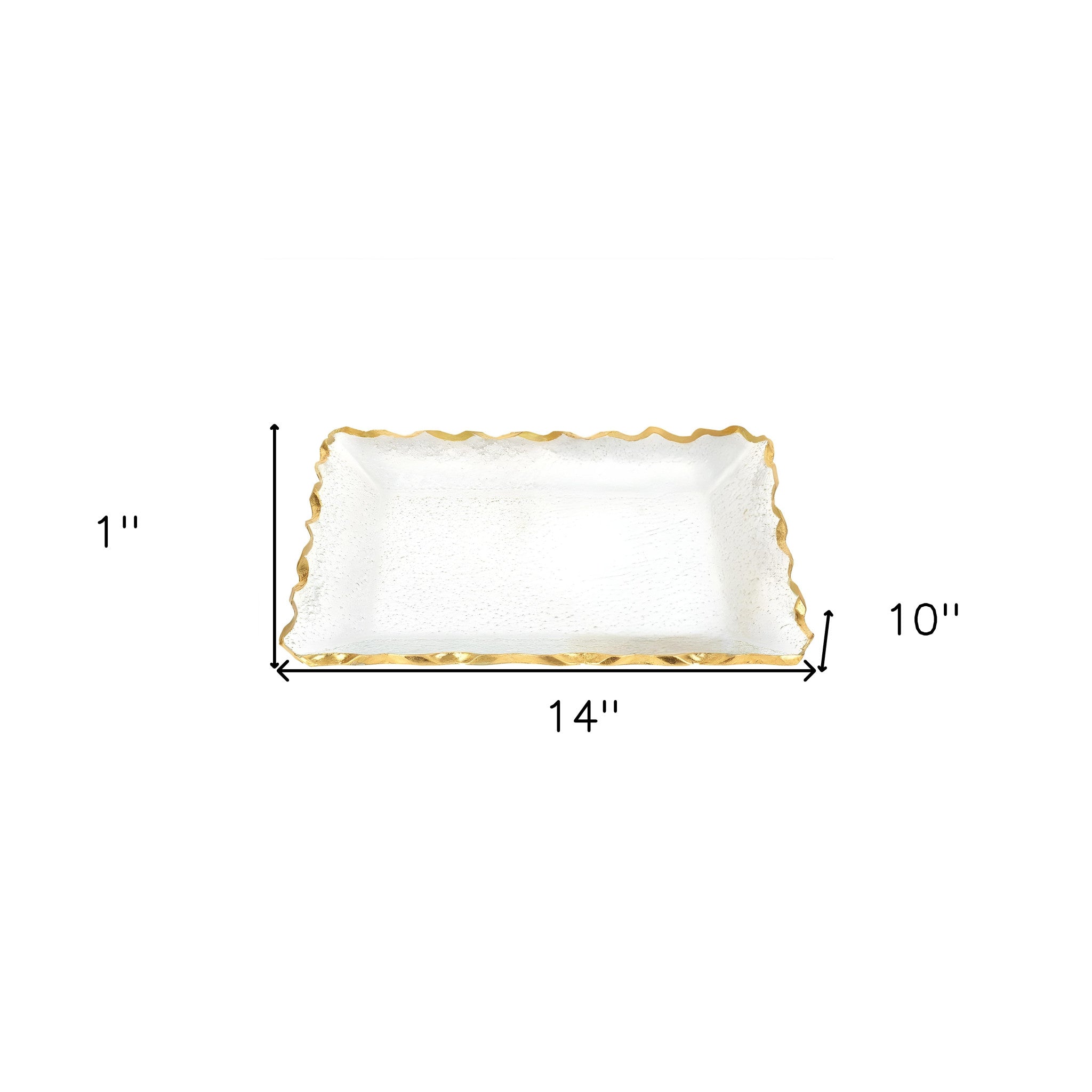 Bubble Glass Scalloped Gold Rim Rectangular Platter Or Tray