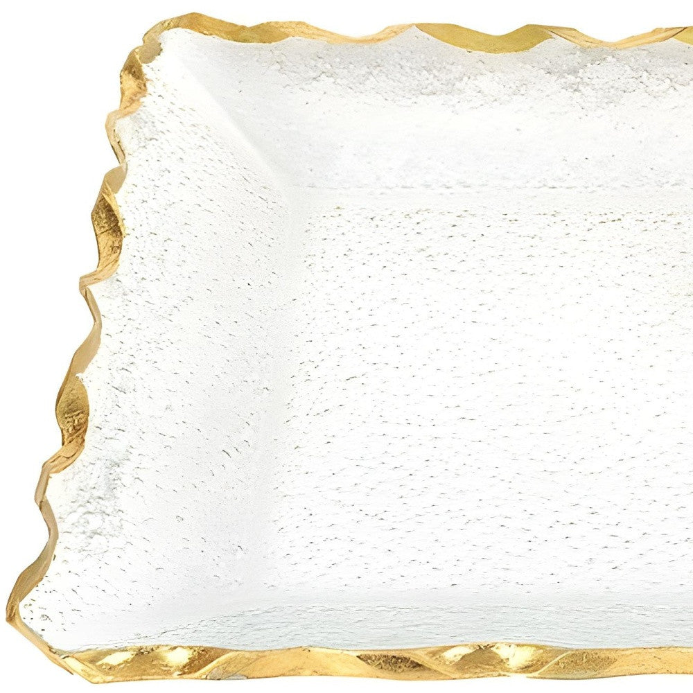 Bubble Glass Scalloped Gold Rim Rectangular Platter Or Tray