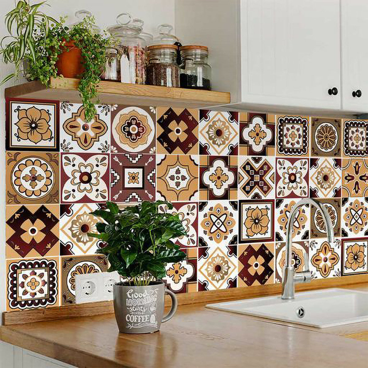 4" X 4" Shades Of Brown Mosaic Peel And Stick Removable Tiles