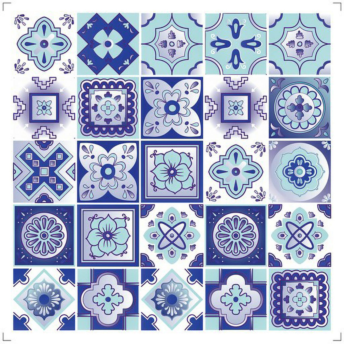 4" X 4" Vintage Turq Blue And White Peel And Stick Removable Tiles