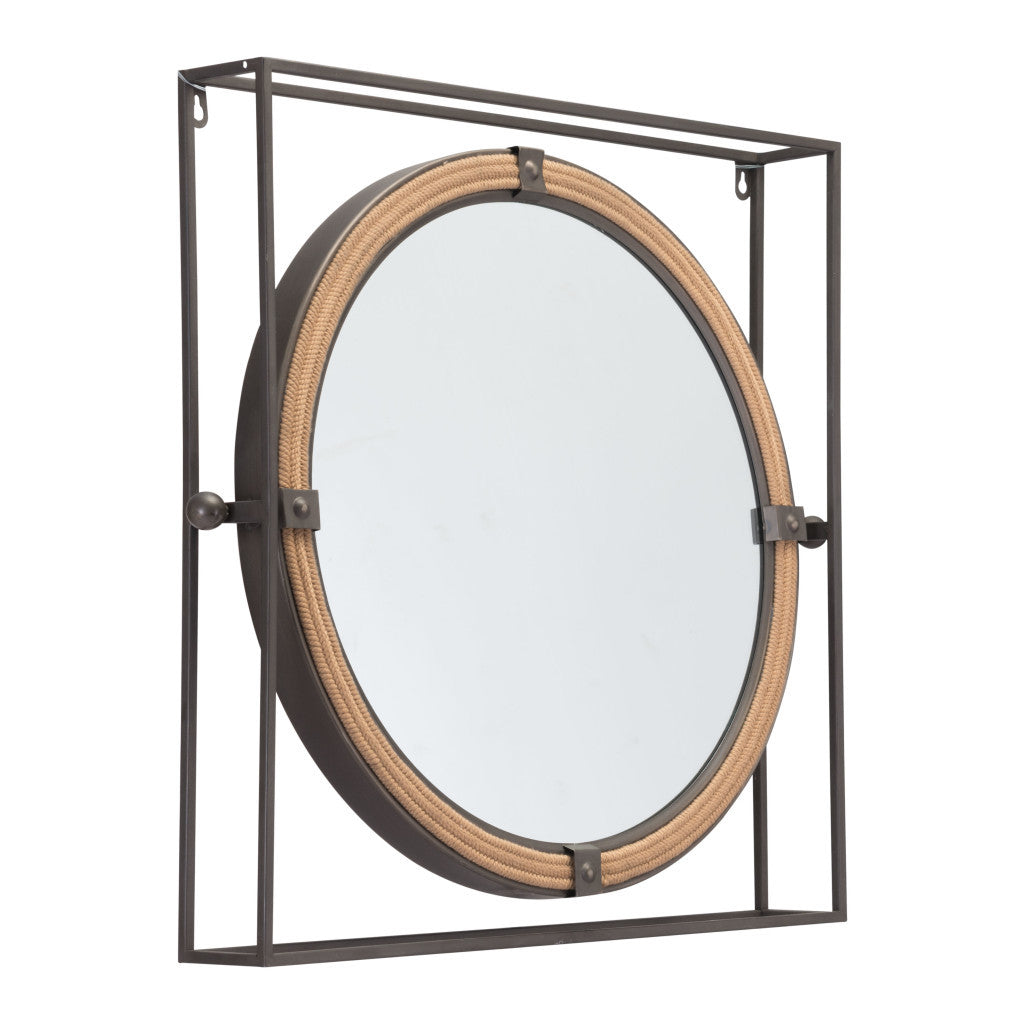 Gray Metal Nautical Round Mirror