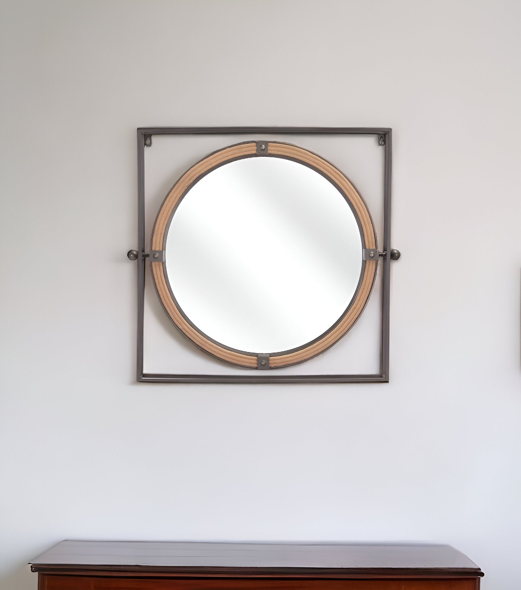 Gray Metal Nautical Round Mirror