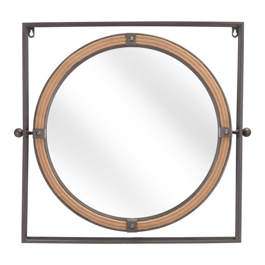 Gray Metal Nautical Round Mirror