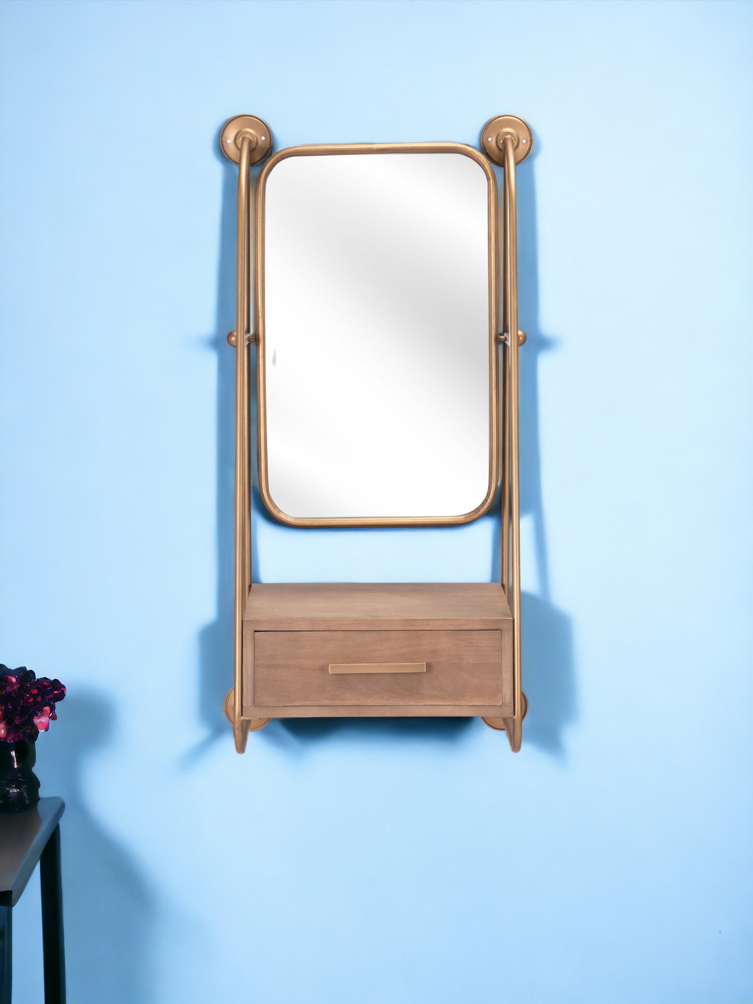 36" Gold Steel Framed Accent Mirror