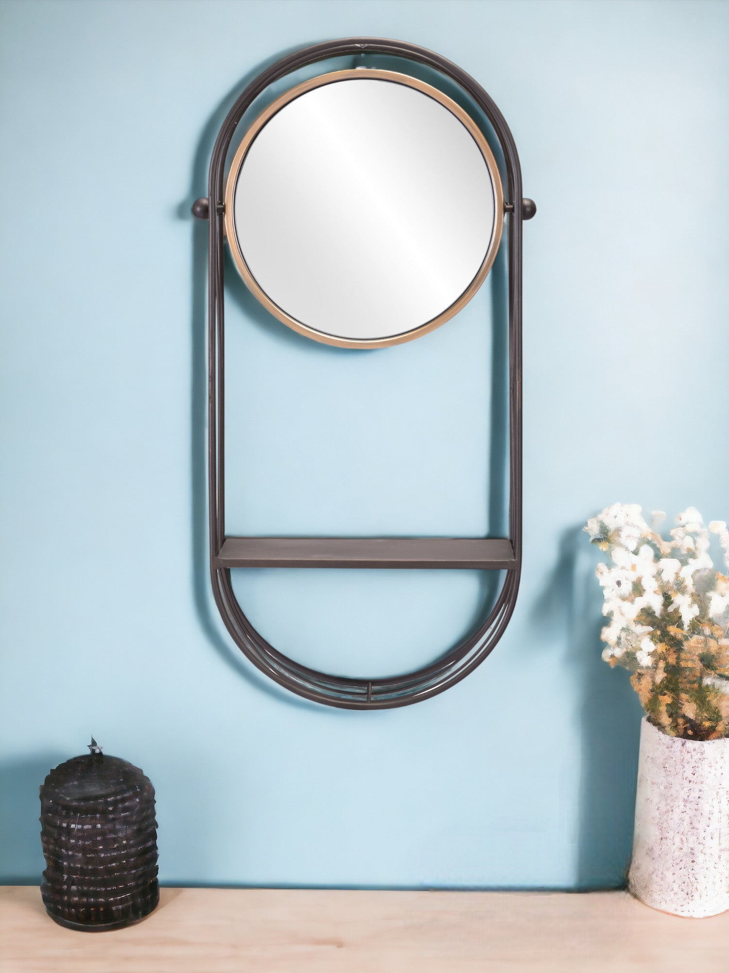 Industrial Gray Mirror Shelf