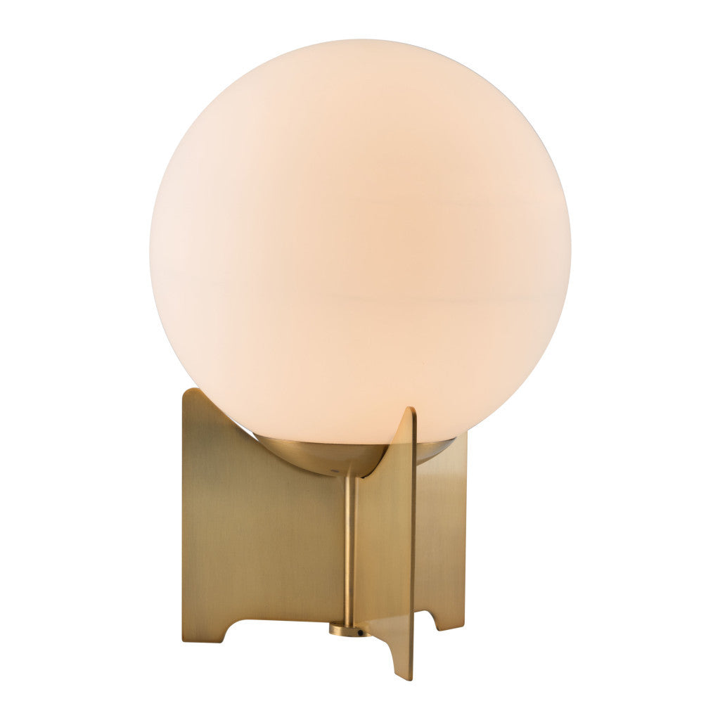 37" Brass Metal Bedside Table Lamp With Off White Globe Shade