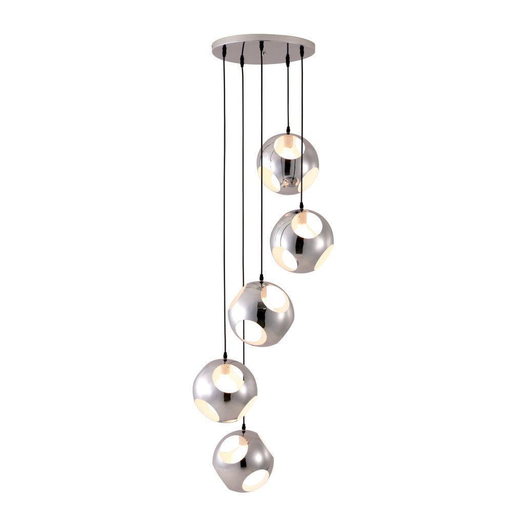 Silver Kitchen Island Five Light Metal Dimmable Ceiling Light