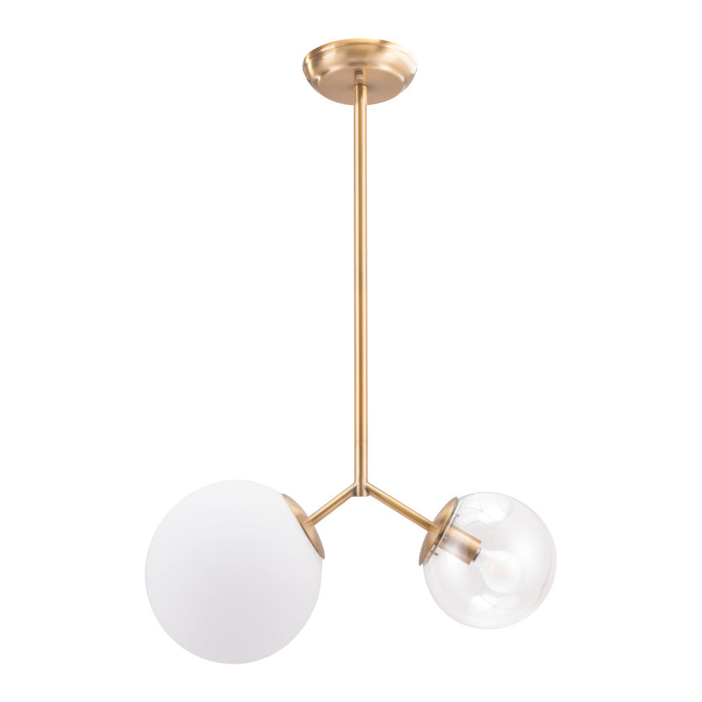 Gold Shaded Two Light Metal Dimmable Ceiling Light With White Shades