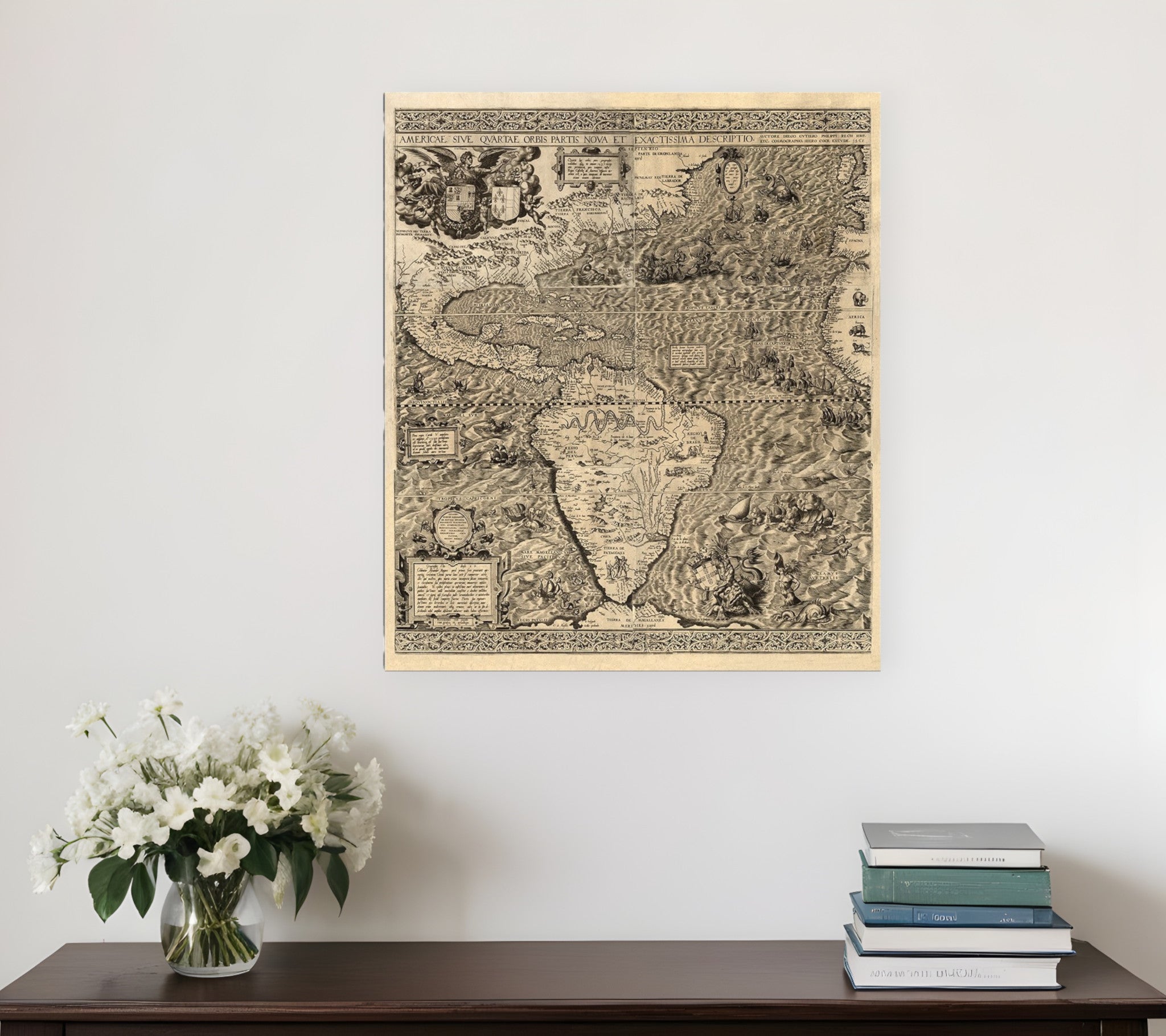 Vintage 1562 Map Of Early Americas Unframed Print Wall Art