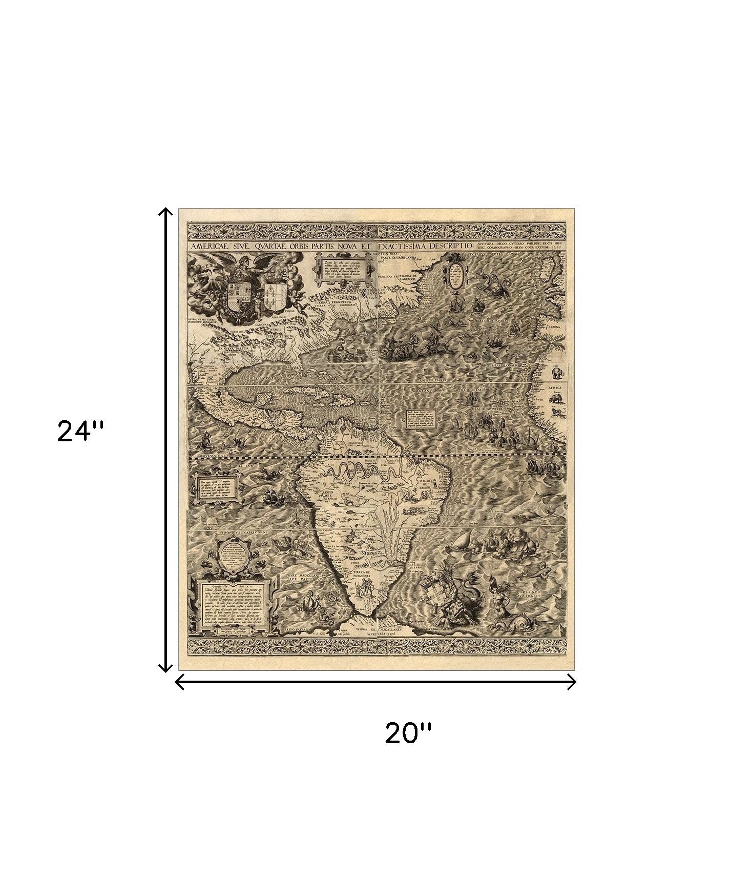 Vintage 1562 Map Of Early Americas Unframed Print Wall Art