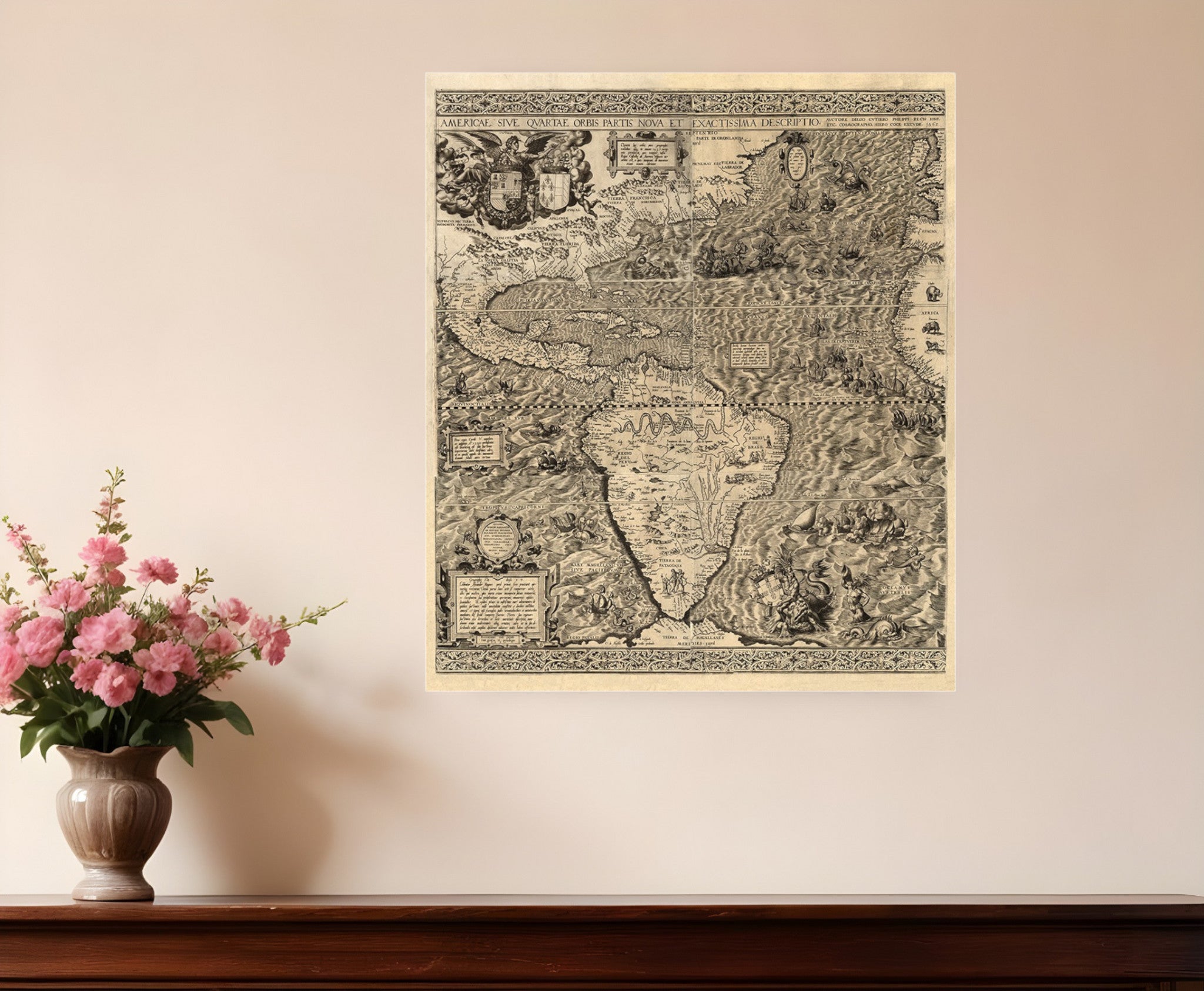 Vintage 1562 Map Of Early Americas Unframed Print Wall Art