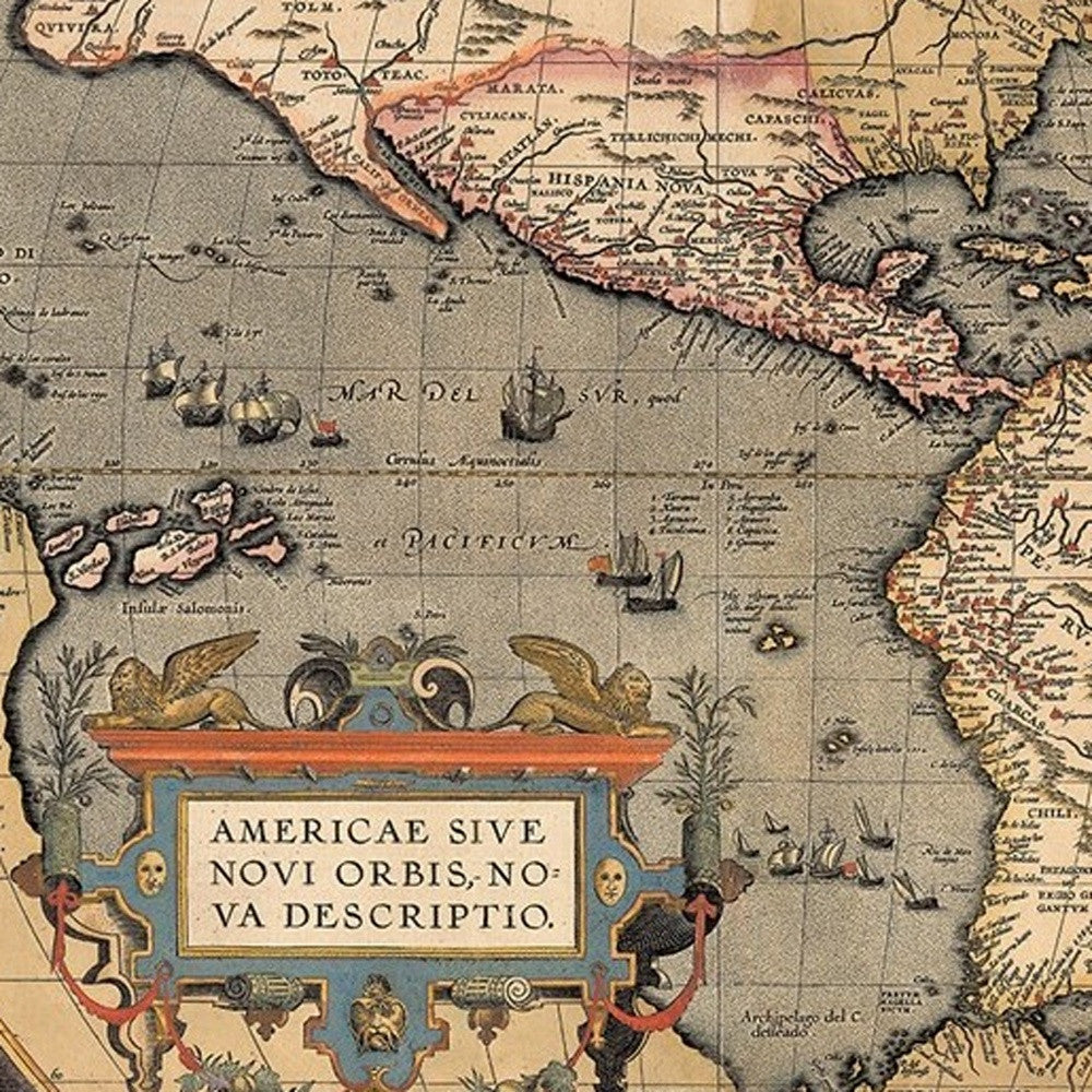 Vintage 1598 Map Of The Americas Unframed Print Wall Art