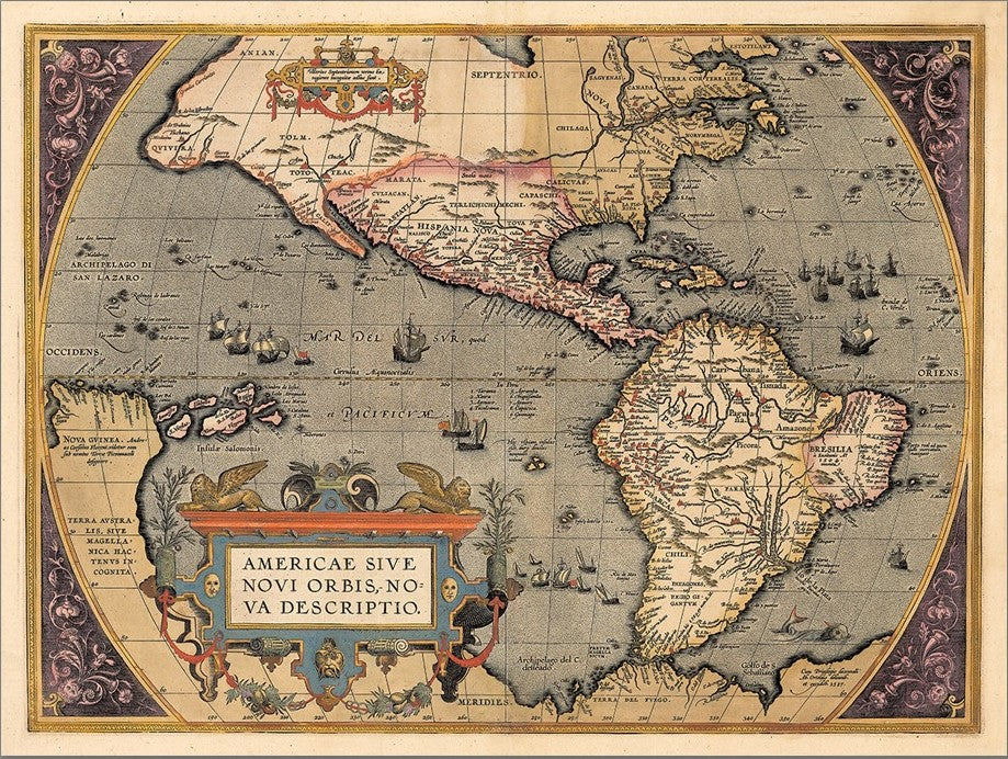 Vintage 1598 Map Of The Americas Unframed Print Wall Art