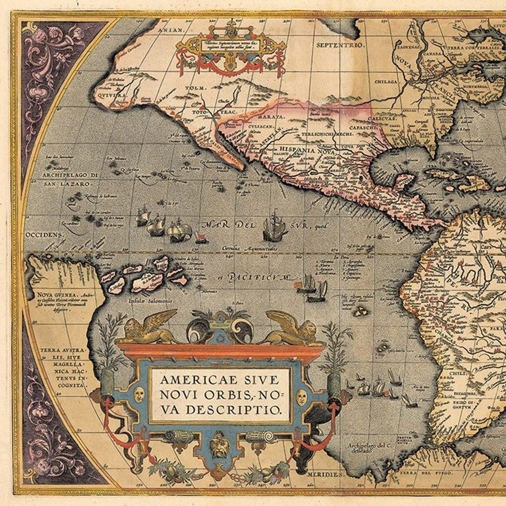 Vintage 1598 Map Of The Americas Unframed Print Wall Art