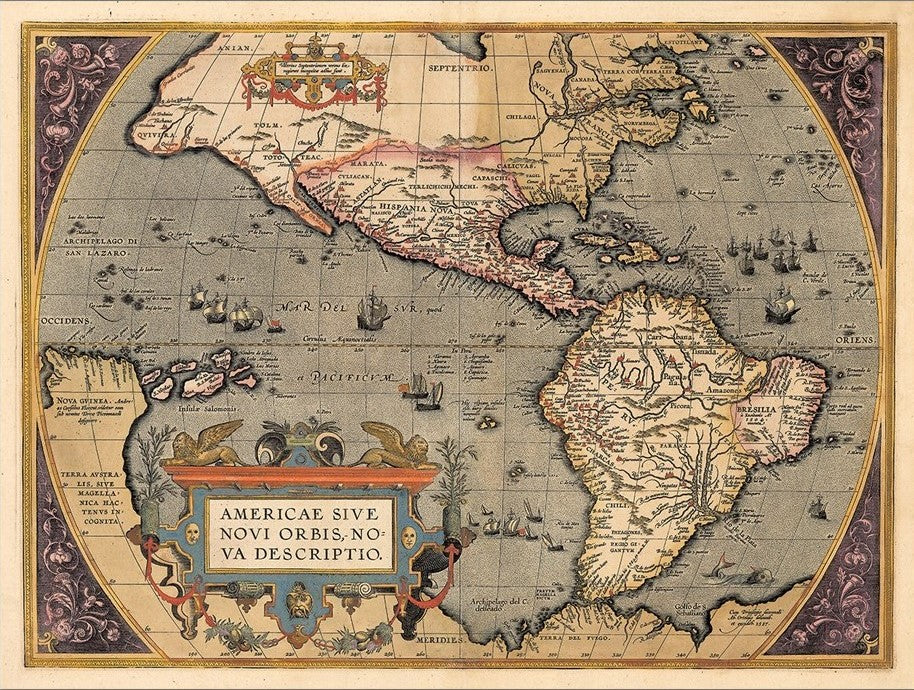 Vintage 1598 Map Of The Americas Unframed Print Wall Art