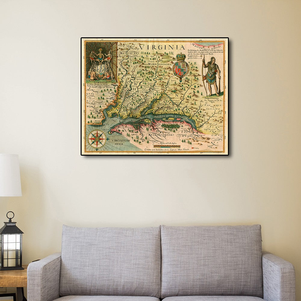 20" X 28" Map Of Virginia C1627 Vintage  Poster Wall Art