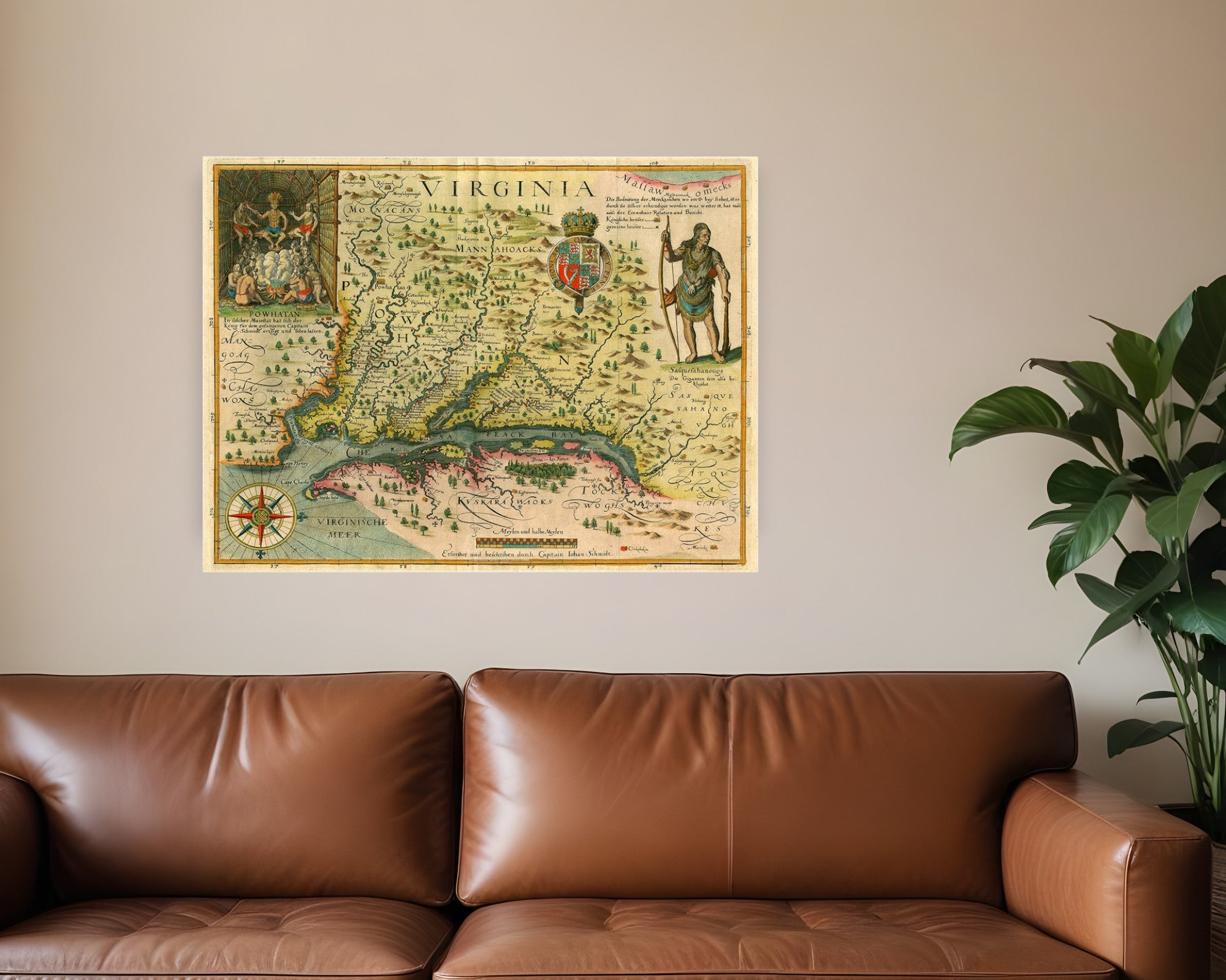 20" X 28" Map Of Virginia C1627 Vintage  Poster Wall Art