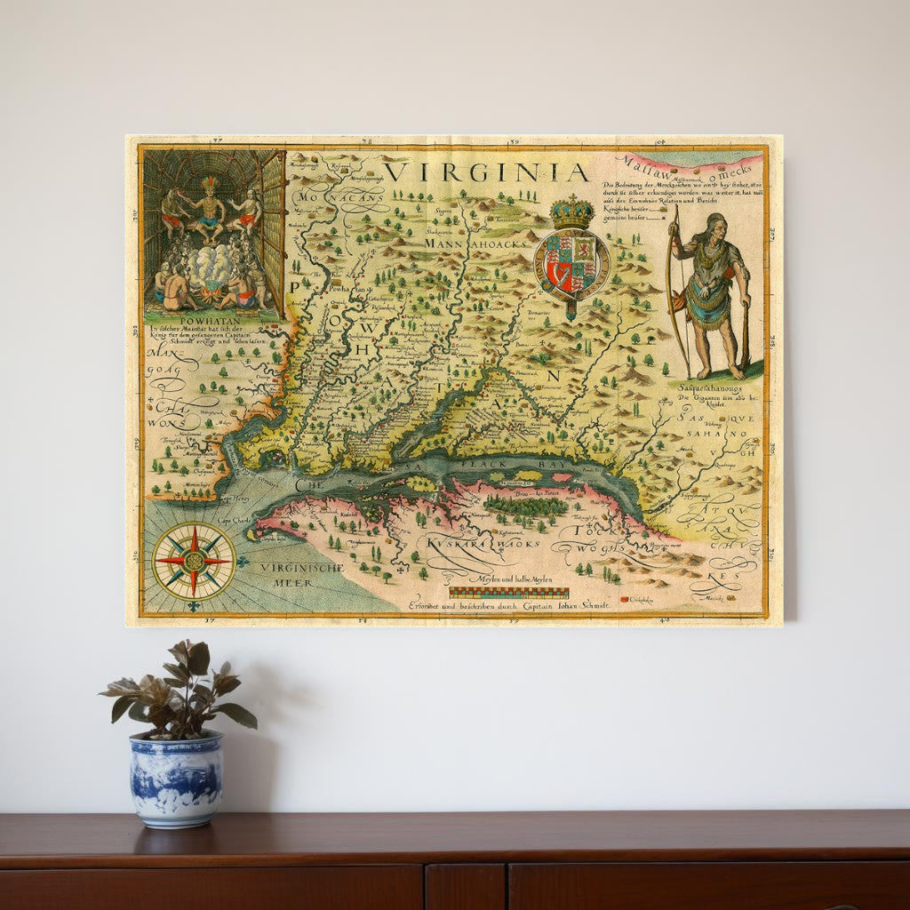 20" X 28" Map Of Virginia C1627 Vintage  Poster Wall Art