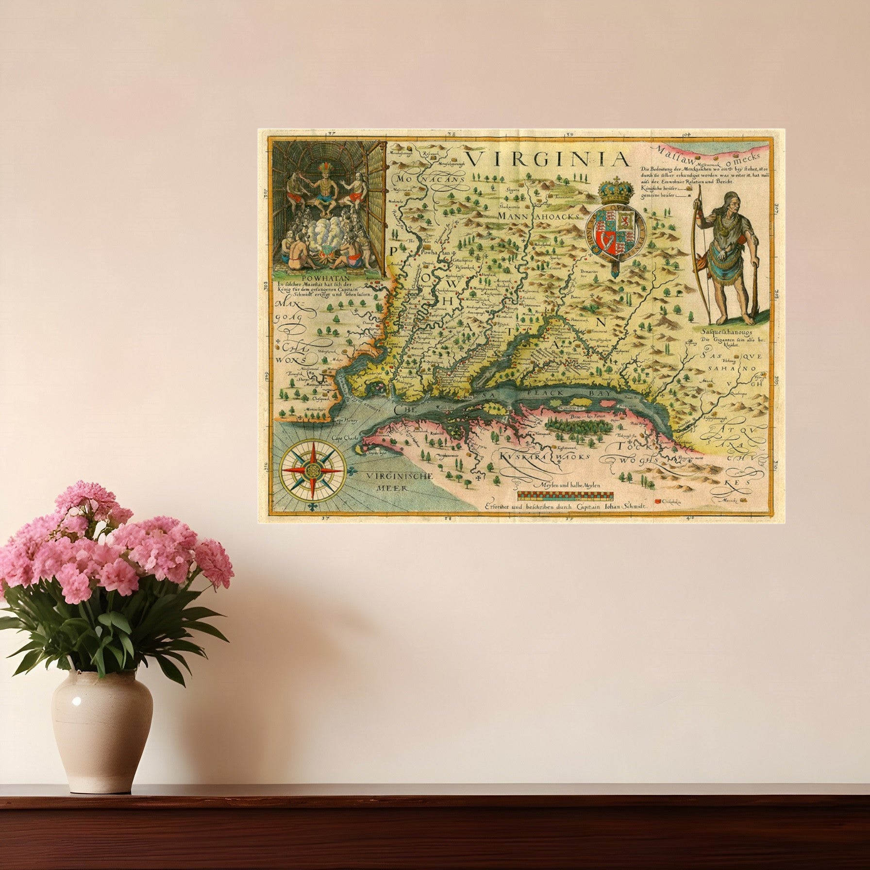 20" X 28" Map Of Virginia C1627 Vintage  Poster Wall Art