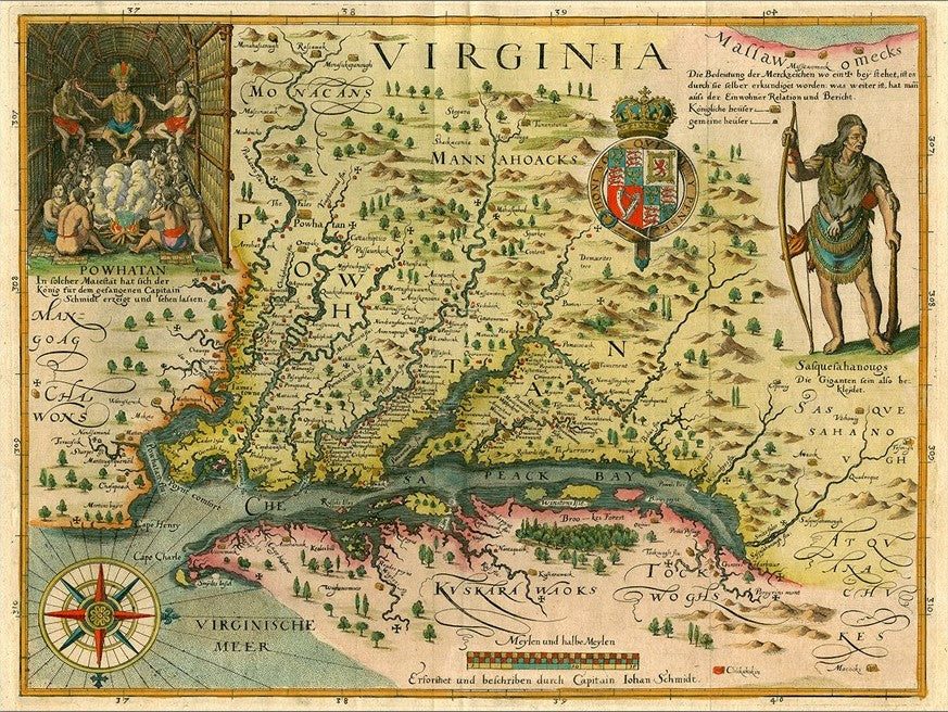 20" X 28" Map Of Virginia C1627 Vintage  Poster Wall Art