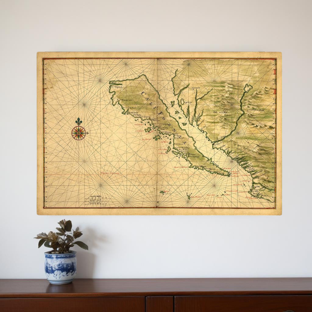 24" X 36" California As An Island C1650 Vintage Map Wall Art