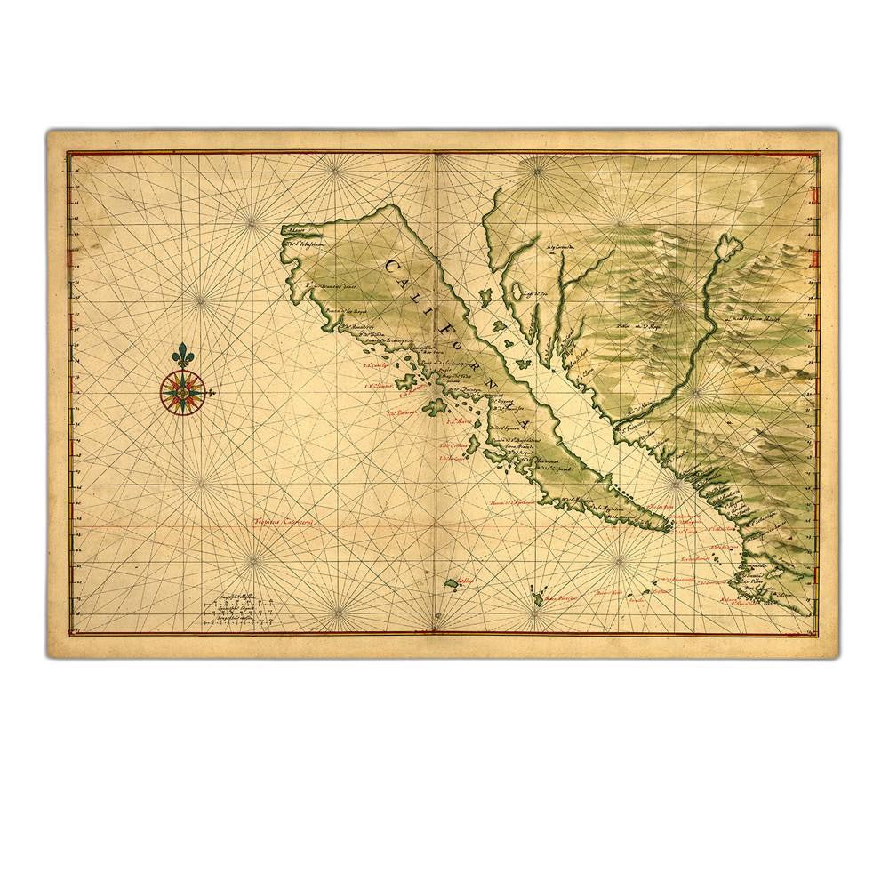 24" X 36" California As An Island C1650 Vintage Map Wall Art