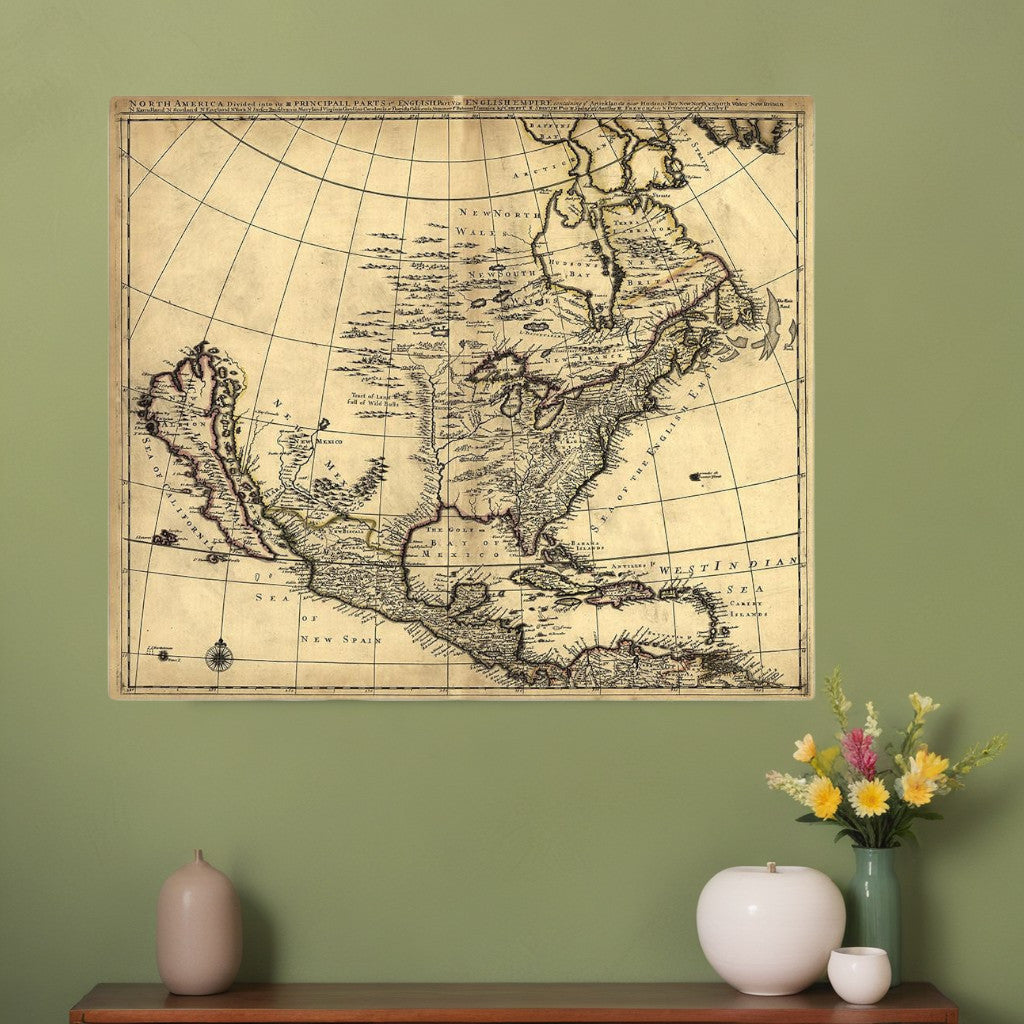 24" X 28" Map Of North America C1685 Vintage  Poster Wall Art