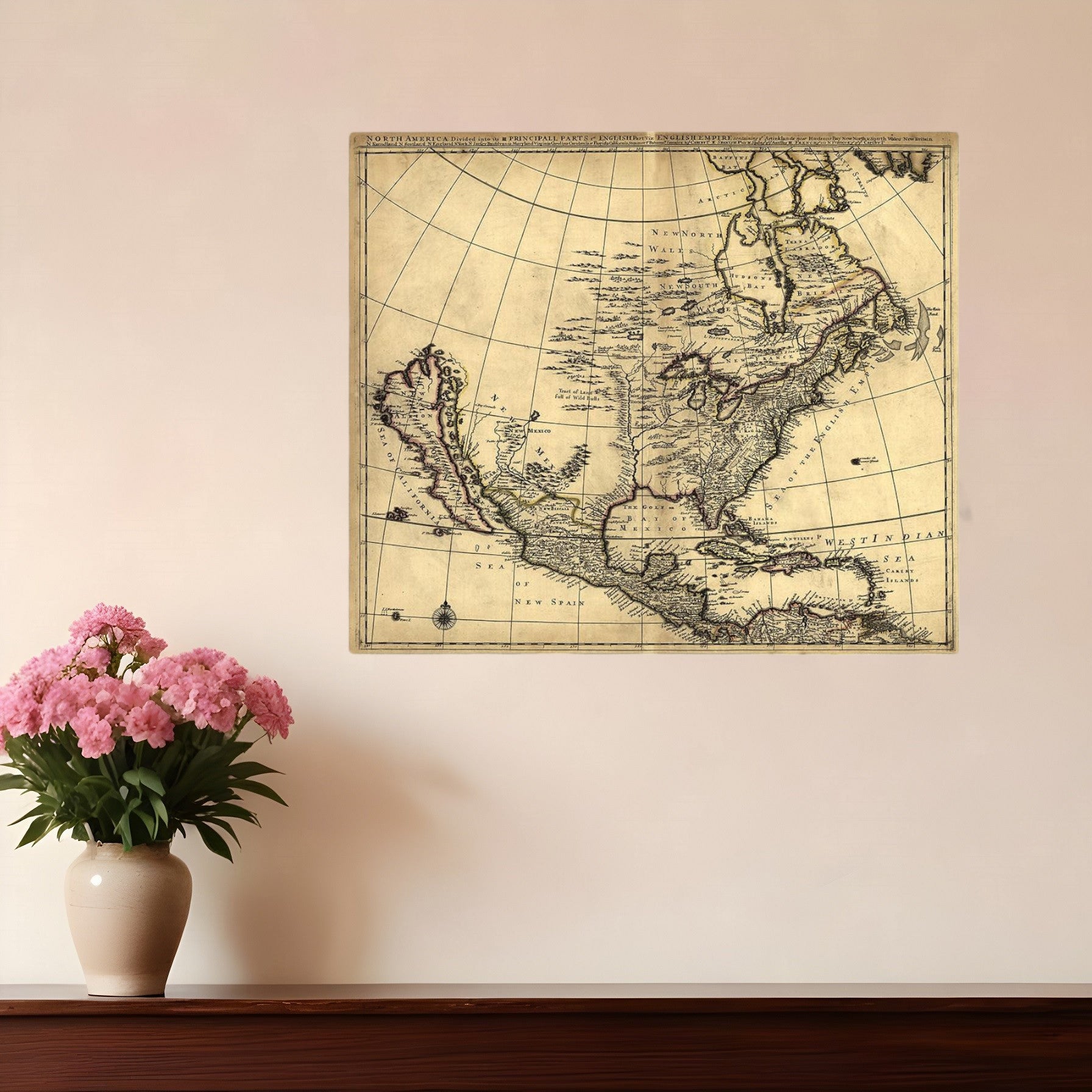 24" X 28" Map Of North America C1685 Vintage  Poster Wall Art