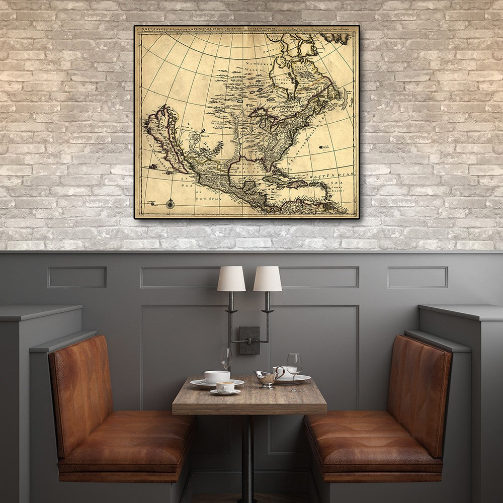 24" X 28" Map Of North America C1685 Vintage  Poster Wall Art