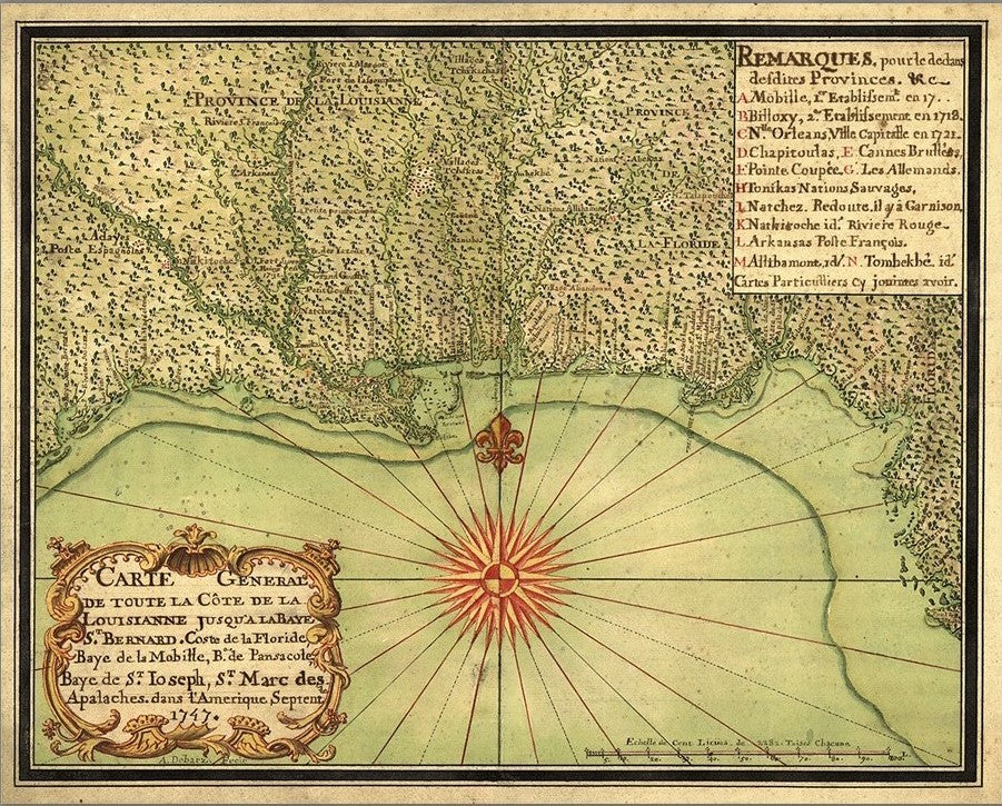 24" X 30" C1747 Map Of The Gulf Coast Vintage  Poster Wall Art