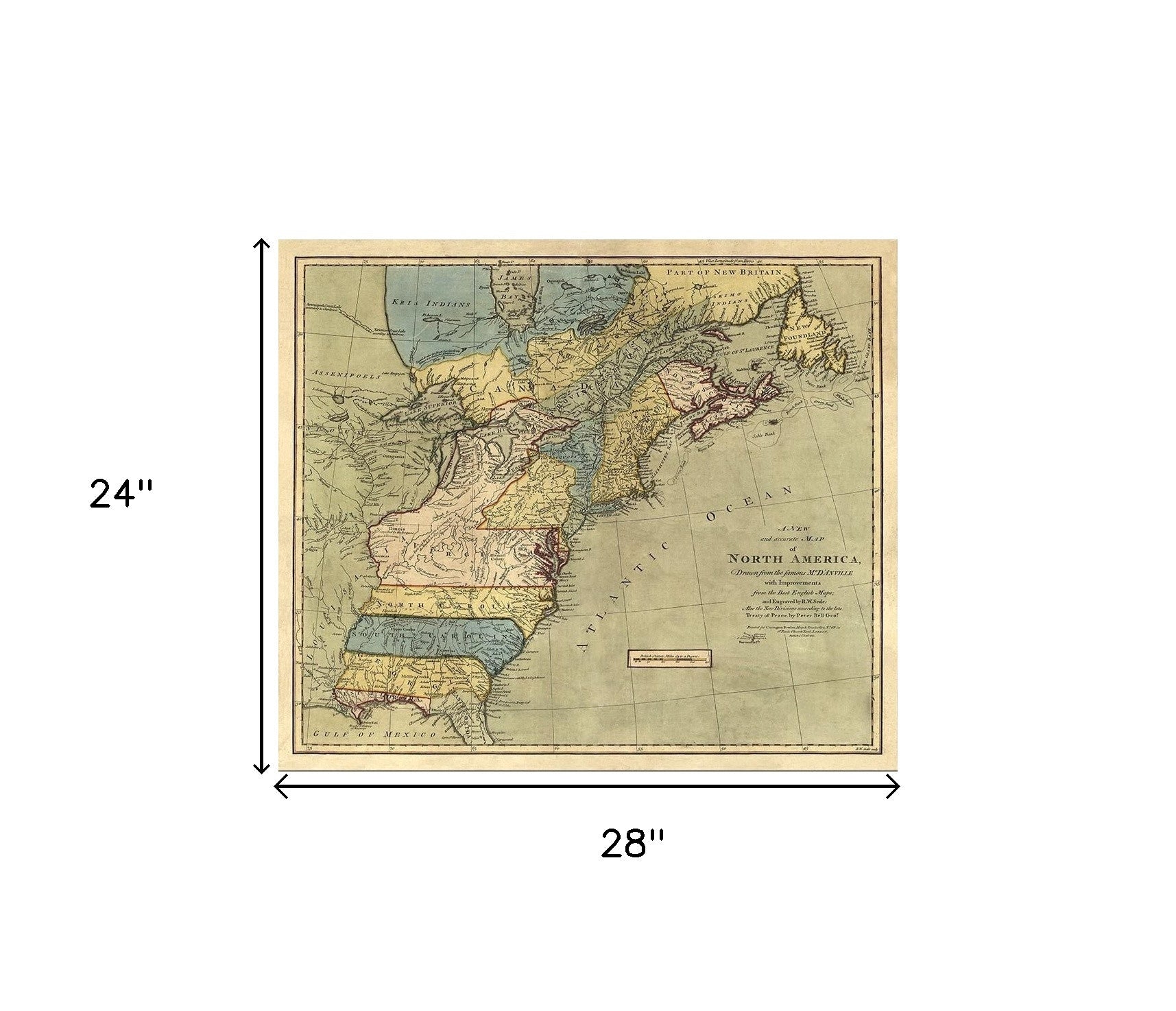 Vintage 1771 Map Of North America Unframed Print Wall Art